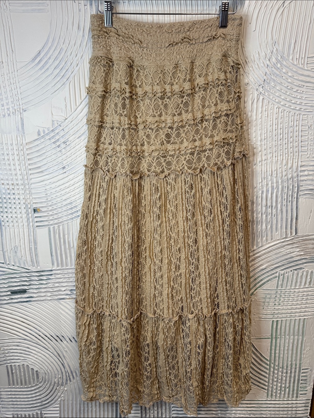 Lapis Beige Lace Tiered Maxi Skirt N0668